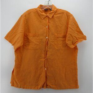 VINTAGE Gap Top Small Linen Shirt Loop Collar 90s Button Up Pockets